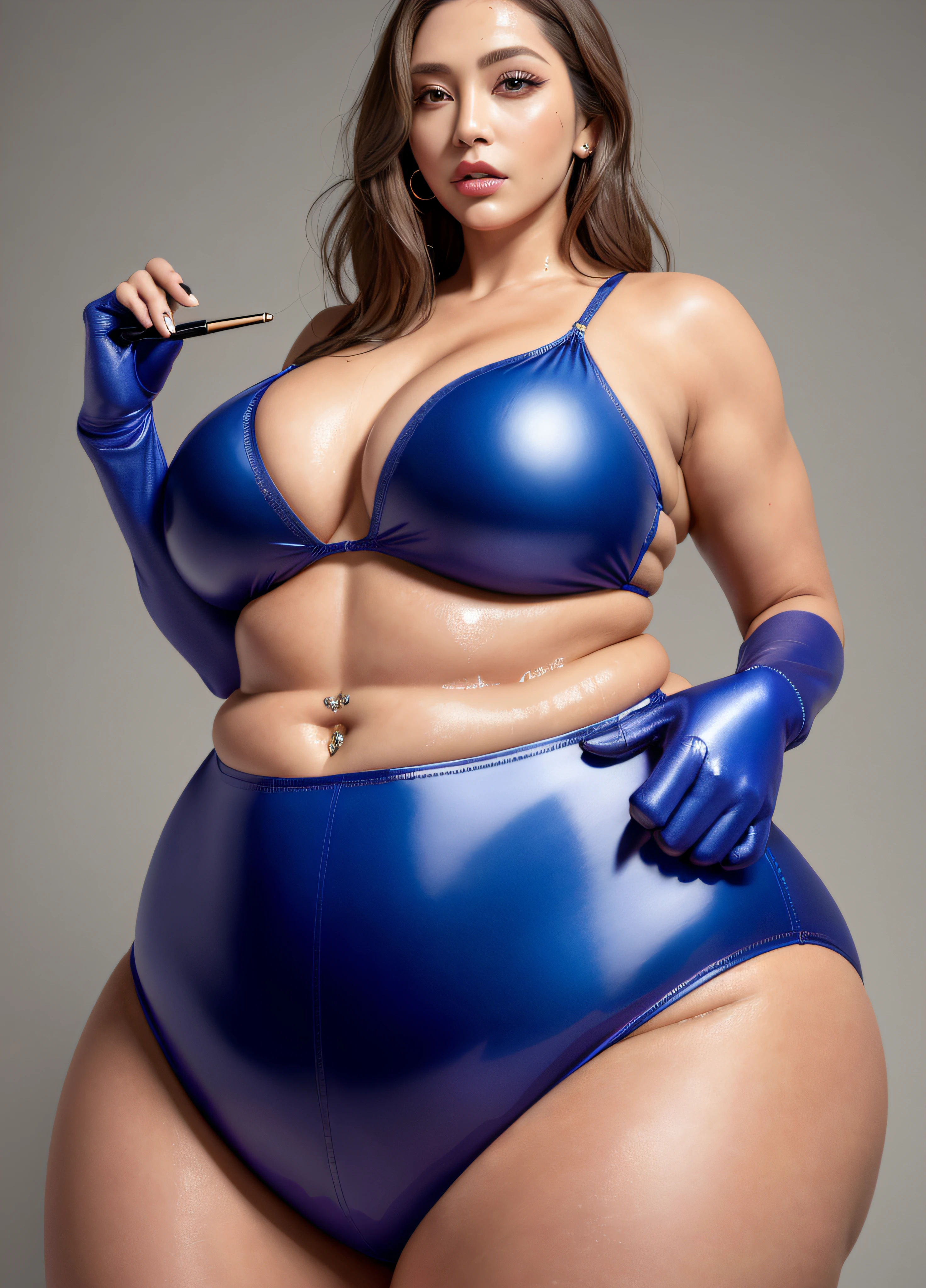1 milf, Gorgeous, muscular, thick thighs, maturefemale, Protruding belly, large abs, lower abdominal abdominal muscles, wide hips, (masutepiece, High quality: 1.1), Sun-kissed, glossy skin, Soft skin, Smooth skin, very Bigger breasts, Tight suit, alarmed, Curve, coalescence, Lunette de soleil, camel fingers, lip stick, thick lips, makeup, Highly detailed, kawaii, Wet and shiny, mini bikini,