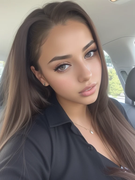 a close up of a woman with long hair in a car, violet myers, portrait sophie mudd, gorgeous latina face, kailee mandel, 18 years old, thick lips, glowy, straight eyebrows, olive skinned, headshot profile picture, light skin, jaw dropping beauty, sexy face, selfie of a young woman, extremely beautiful face, profile image