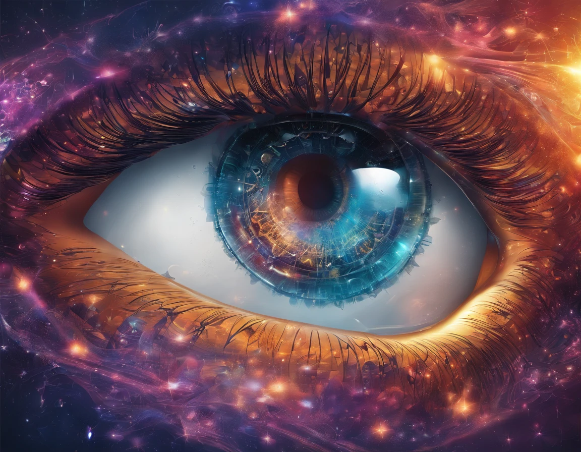Arcange divin cosmique, Des yeux clairs brillants, Biomechanical, odd, casual, ou , cosmos ,majestueux, Very bright colors, Light particles, with bright light, Mshiff, Art du papier peint, UHD wallpaper