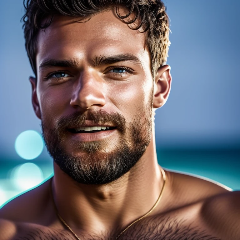 Homem com grandes asas de penas brancas nas costas, orando,  grandes asas, Robbie Willians, olhos de luz, usando barba preta curta, usando Coroa de ouro, focar nos detalhes do rosto, Coming out happy rays,  serious and attractive man, wearing a white tunic, magical and real effect, capa de filme, with magical bursts of light, guerreiro celestial poderoso, semelhante ao ator Jamie Dornan, Orange magic sky image background, (8k, foto RAW, melhor qualidade, obra-prima: 1.2), (realista, fotorrealista: 1.37), profesional lighting.