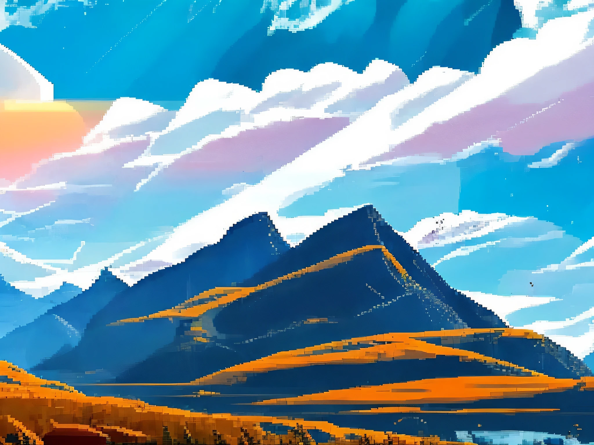 mountain sky 16-bit-landscape pixel art style pixel game