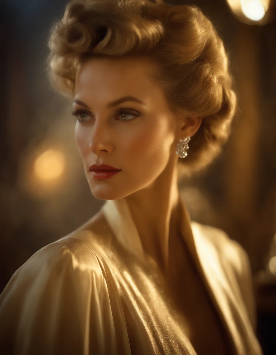 (Masterpiece) portrait of a heavenly beautiful Hugo Boss model in 1940s, beautiful painting with highly detailed face by Alphonse Mucha, Craig Mullins, Greg Rutkowski, magali villanueve, (the most beautiful portrait in the world:1.5), in the style of shiny rhinestone crystals.
