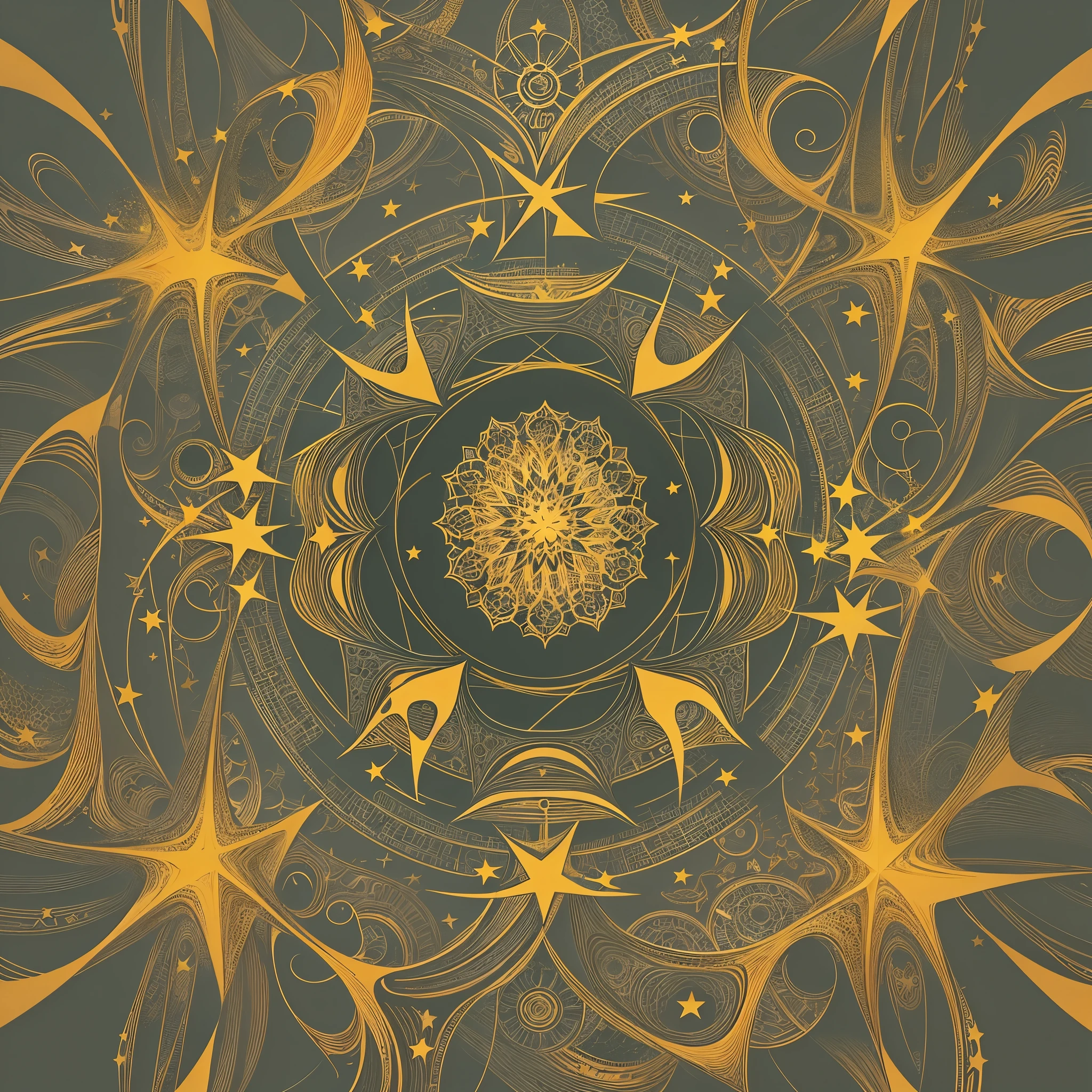 logotype, ((star)), (((magic))), magic circles, mandala, abstract, fractal, pattern, yellow, creative, artstation, vector, golden ratio