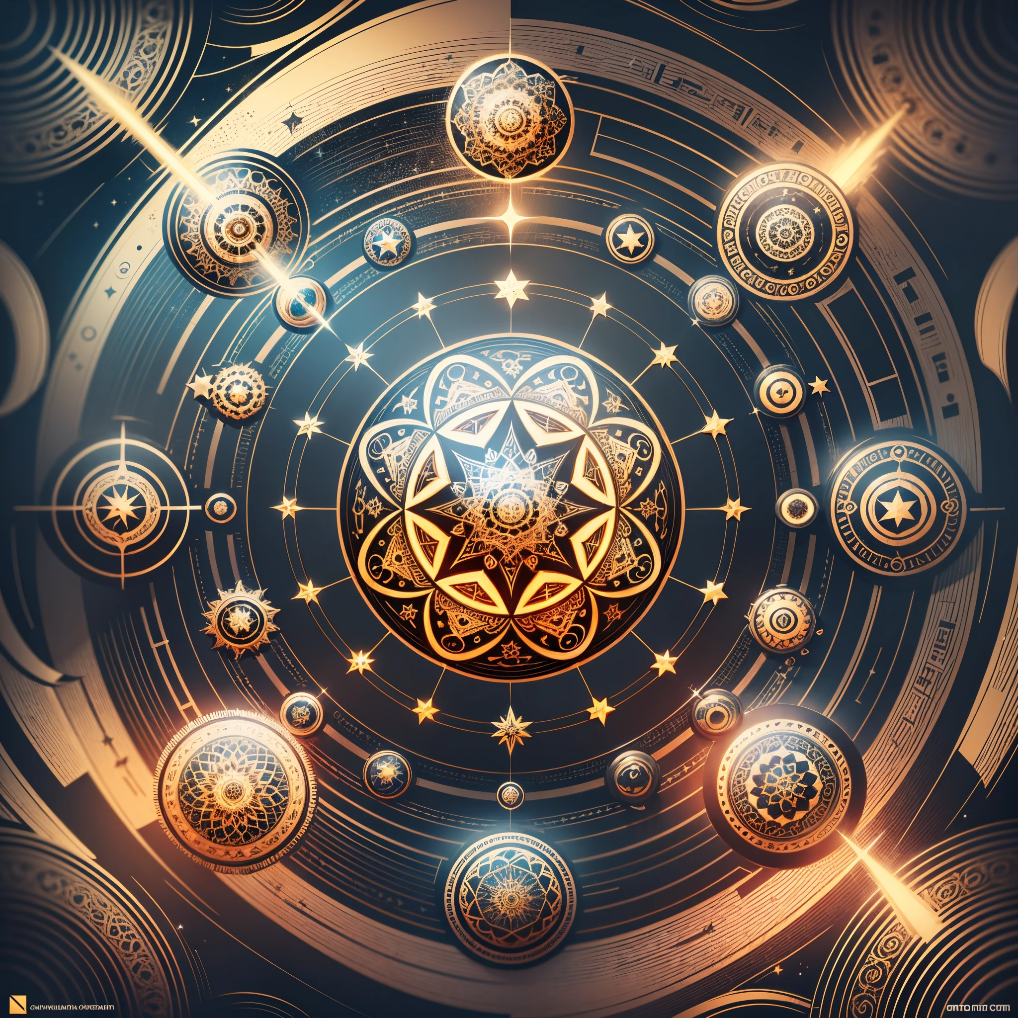 logotype, ((star)), (((magic))), magic circles, mandala, abstract, fractal, pattern, yellow, creative, artstation, vector, golden ratio