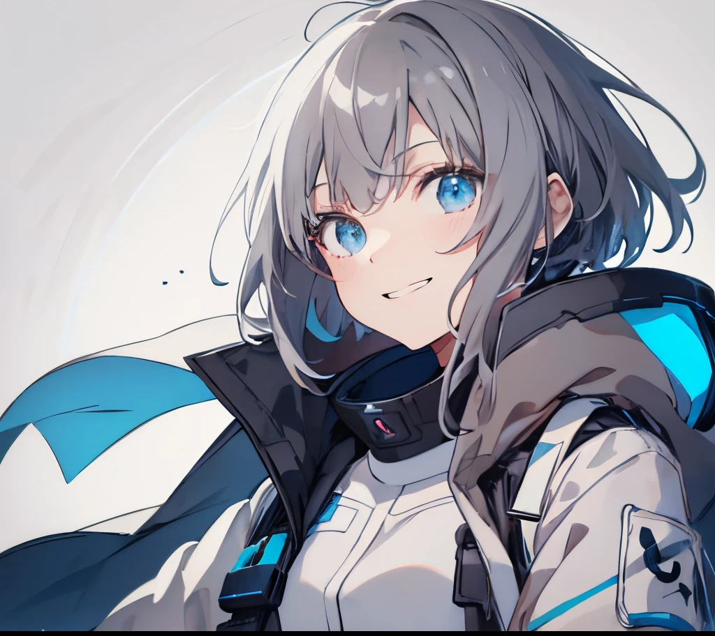 (masutepiece:1.2, Best Quality),  [girl, Manteau, expressioness, Turquoise eyes, front facing, jet-black hair, Jacket comes off, Upper body] (Gray white background:1.7), (night sky background:1.3), smile elegantly,