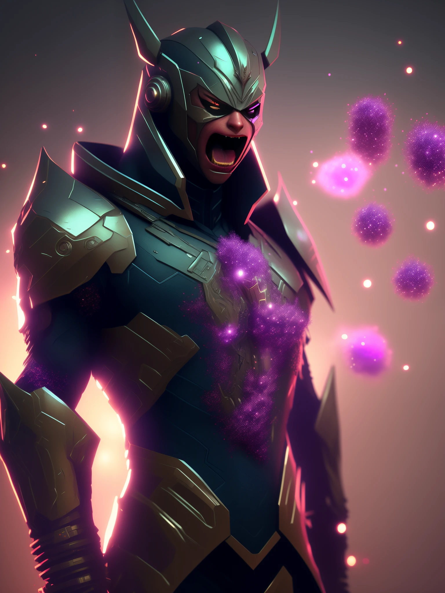 Original clean photos,Showcasing tall cyberpunk fine armor made of black titanium,big breasts and big breasts (glowing:0.5) (The purple:0.5) Amethyst , power suit, high depth, crystal, Wires and microchips visible, a hologram, crystal (Clear pubic hair:1.9)torso, wires inside body, majestic man, Elegant, For men, modern minimalism, low poly lines, glitch core, like a dream, badass, dystopian, divine love, mistic, MIDJOURNEY, 电影灯光, a 3D render, mixer cycle, Octane renderer, battle armor, High Poly, Glow, Colored overhang,Deep dark background, high depth, art stations, Perverted, Extell, big chest and thin waist, electronic product, Angry, irate, extremely intricate and detailed scratched up armor, low-saturation, (Unreal Engine5:1.5), (4K:2), tiny dust floating speckles, tiny shimmering glowing (Particle:1.6), Artwork by Greg Rutkoski, (concept art draft:1.7), (Thousands of tiny glowing particles emanate from the arms:1.8), (clean backdrop:1.8), (magnetic pulling forces:1.5) (wide angles:1.8) (Visibly angry expression:2), (female bodies:2), ninjartist, hoody, assassins