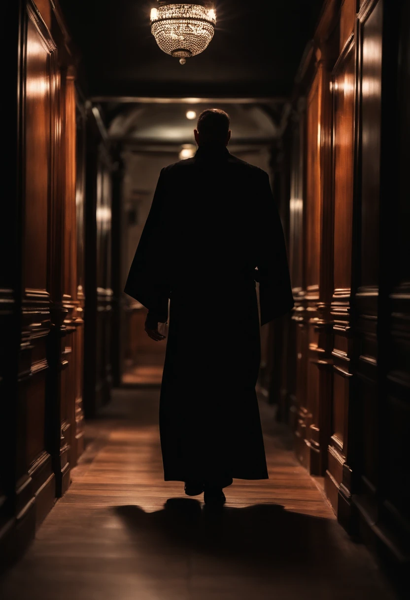 In the dark of the night,The moonlight outside the window illuminates several men in black robes in the dark corridor,They walk on the wooden corridor,He held a variety of weapons in his hands,Looks like he's going to kill someone。