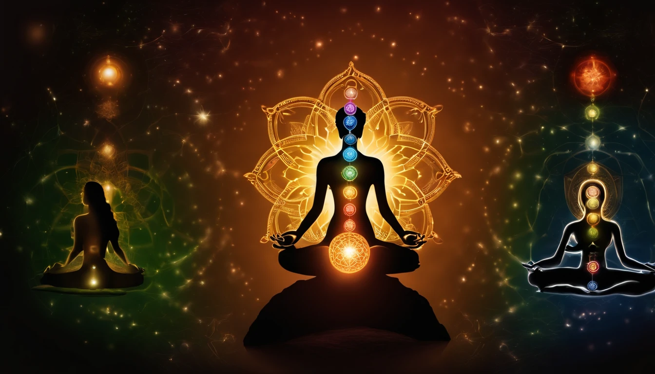 Chacras na Espiritualidade Oriental. The chakras are energy centers in the human body, each associated with specific physical and emotional functions. Existem sete chacras principais, incluindo o chacra da raiz, do plexo solar, Cardiac, garganta, terceiro olho e coroa. They are often represented as vortices of different colors. The image search will show illustrations and graphic representations of these chakras, each with its own color and characteristic location."