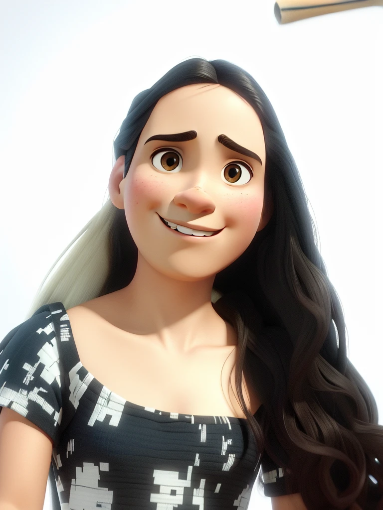 Uma jovem latino americana, olhos castanhos escuro, cabelo castanho escuro, em uma orquestra. Pixar poster with the title violinist. in the best possible quality.