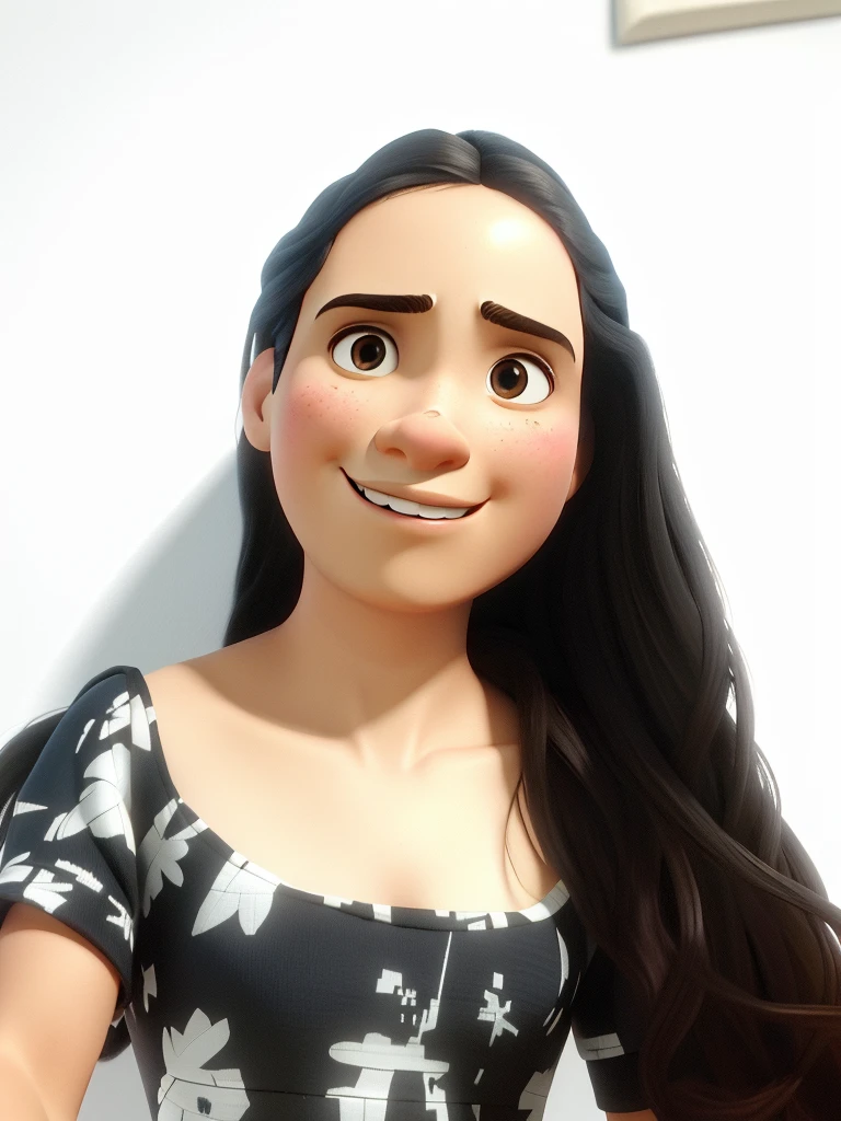 Uma jovem latino americana, olhos castanhos escuro, cabelo castanho escuro, em uma orquestra. Pixar poster with the title violinist. in the best possible quality.