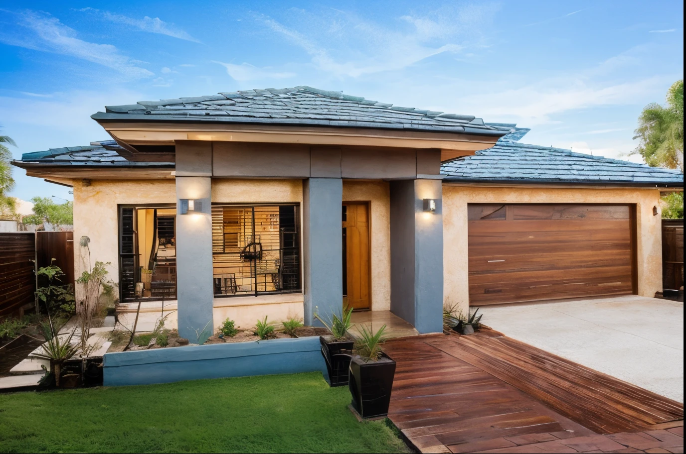 Quiero una casa como esta con un Chevrolet camaro azul