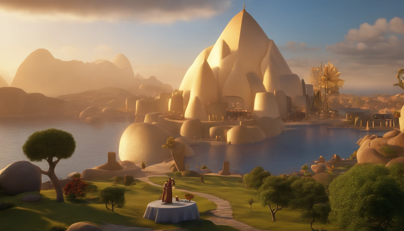 a pixa Disney cartoon of the biblical times apostle Paul, standing on an island looking in the sky, and a big golden heavenly city made of gold coming down from the sky, animation film, animated film still, rendered in corona, epic illumination, 3 d animated, 3d animated, he is greeting you warmly Caractere estilizado, animation style rendering, 3D estilizado, Arnold Maya render, 3 d render stylized, toon render keyshot, Personagem 3D, Personagem 3D, 3d rendering stylized, 3 d character render, personagem de desenho animado, Personagem de close up, Pose de personagem, (Estilo Pixar) (master part:1.2) (Bokeh) (best quality) (pele detalhada) (textura detalhada) (8k) (argila) (Cinematic lighting) (foco nítido