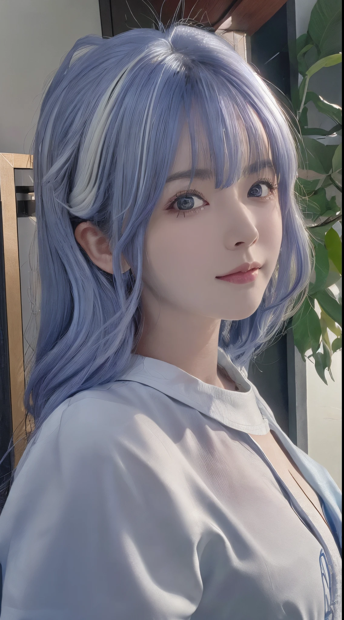 (Masseter muscle film:1.3)、(8K、真实感、Original photography、top-quality: 1.4)、(1 girl in)、beautiful countenance、(lifelike face)、(White hair、Medium hair:1.3)、Beautiful hairstyle、Realistic eyes、beautifuldetails、（real looking skin）、Beautiful skins、（花魁）、hoang lap、Tempting、超高分辨率、Surreal、high detal、the golden ratio、bright sun light、curlies