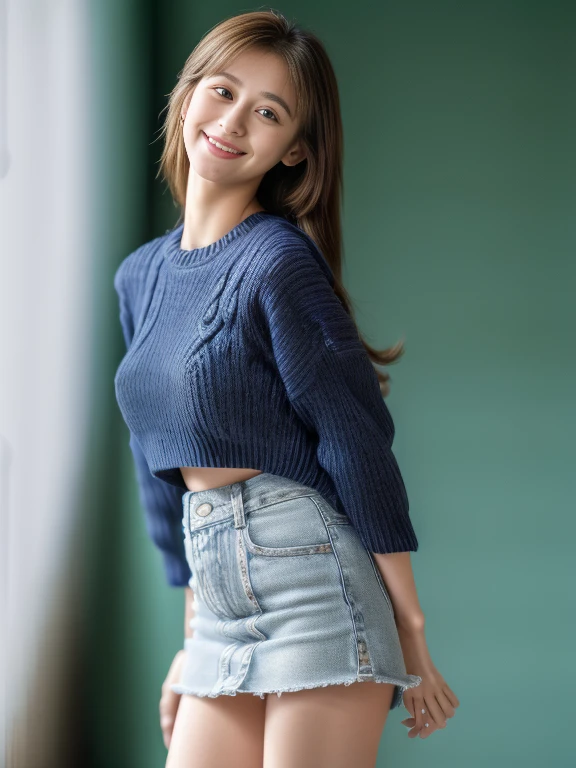 8K, masutepiece, Raw foto, Best Quality, Photorealistic, Wallpapers with extreme details CG Unity 8K, depth of fields,
Cinematic Light, lensflare, Ray traching, (Extremely beautiful face, Beautiful lips, beautidful eyes), intricate detail face,
((Ultra Detail Skin)) 1girl in, (Korean model Kim Daun, Dhoni), (Korean model Kim Daun, Dhoni),
(Korean model Kim Daun, Dhoni), (Korean model Kim Daun, Dhoni), (Korean model Kim Daun, Dhoni),1 girl,
((look up at viewer)),(huge smile:1.3), (blured background), A glimmer of light), (No people in the background.:1.3), Beautiful earrings,
Clear eyes, Front shot, (pale-skinned), (Big eyes), (Big eyes) (Big eyes), (Big eyes), (Big eyes), Facing forward,
(Full body shot), (ligh brown hair), Open the navel............, (look up at viewer:1.3), small hips, small hips,small hips,
a slender waist, small hips, ((wide open abdomen))、((open abdomen))、((wide open navel))、((open navel))、((Bare belly))、((Mid-Riff Sweater))、((Ultra-low rise、Denim Mini Skirt))、 ((Navel Ejection))、((small hips))、((Full body depiction))、((small hip))、(long boots)、((Ultra-low rise))、
((Denim Mini Skirt))、((is standing))、