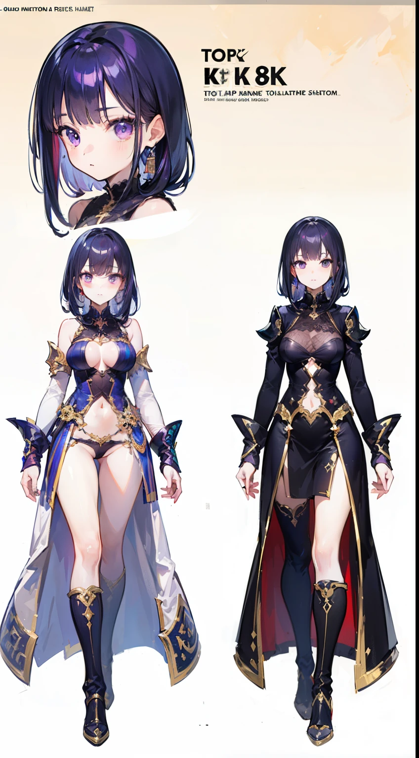 (((8K,top-quality)))1 young girl, character sheets, concept-art, full body Esbian, (masterpiece:1.2), (Top image quality:1.3), 1girl in, is standing, length hair,Adulterous demons,Silvery hair,Purple eyes,Obscene lines