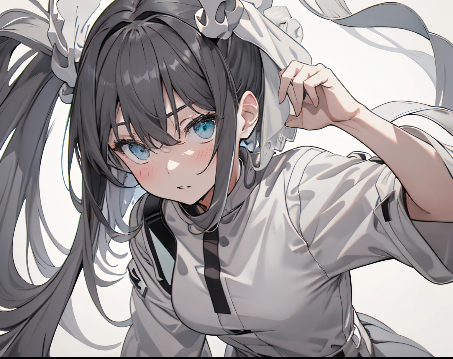 delicate、masterpiece、Highest quality、Girl 1、cute、Black Hair、Long Hair、White Background、Flat Color、sketch、Retro、2000s、Cartoony