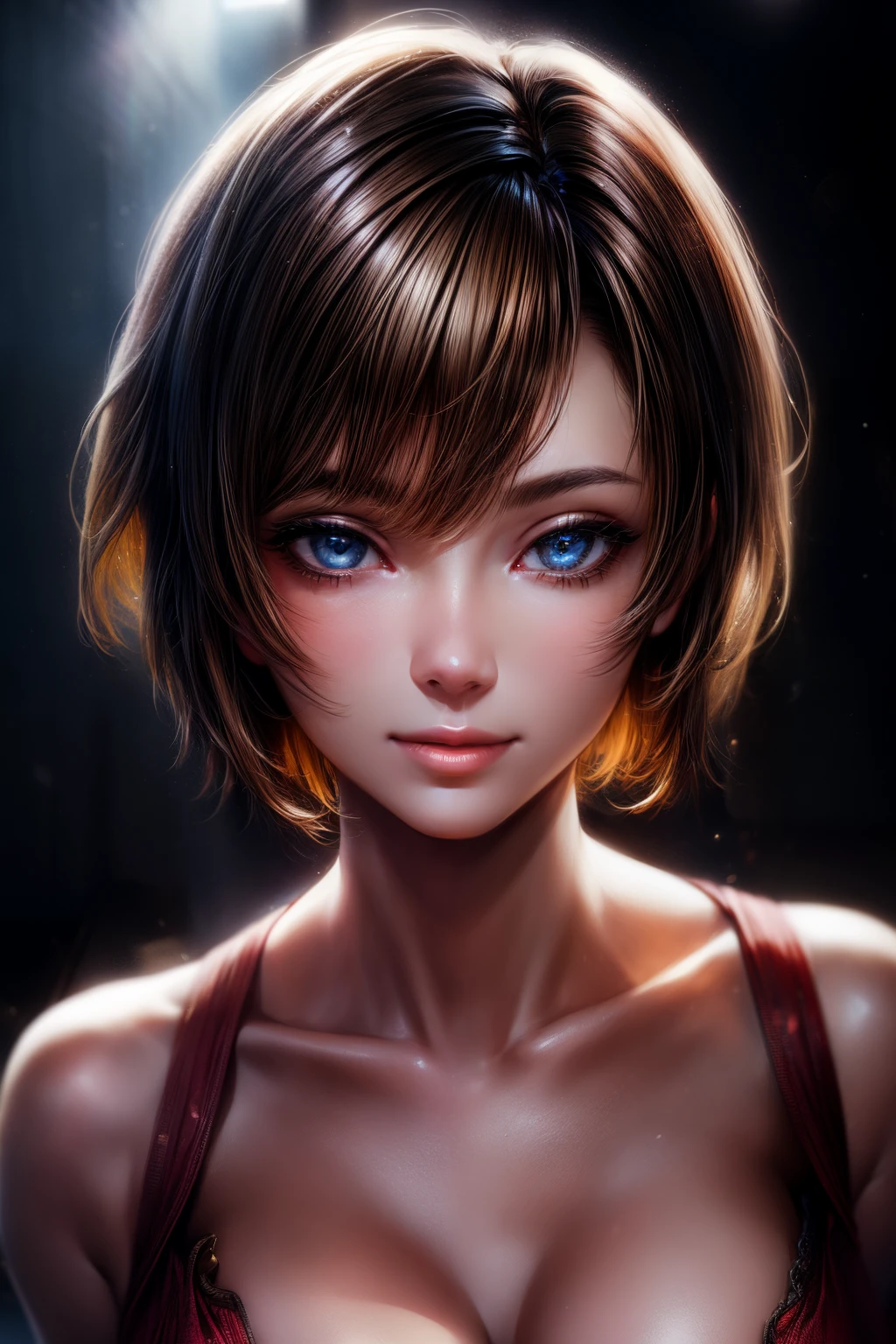 natta, Original photography, (((very beautiful portrait))), (very beautiful portrait))), 1 girl, Sexy 25 year old girl, ((Natural brown short hair)), [Brown eyes],A gentle smile stares into the camera(LOP), ((tmasterpiece, Best quality, hyper-detailing, Cinematic lighting lighting, Complicated details, k hd, 8K, The content is very detailed)), Background of details, 8k ultra high definition, SLR camera, gentlesoftlighting, high high quality, filmgrain, 富士XT3, shallowdepthoffield, Natural soft light, is a perfect face