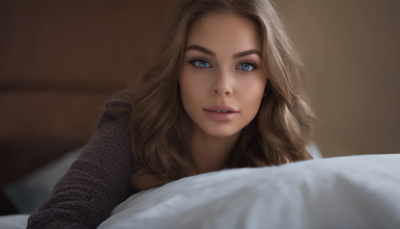 arafed woman fully , sexy girl with blue eyes, ultra realistic, meticulously detailed, portrait sophie mudd, blonde hair and large eyes, selfie of a young woman, bedroom eyes, violet myers, without makeup, natural makeup, looking directly at the camera, face with artgram, subtle makeup, stunning full body shot kneeling on bed, in bedroom, big boobs,