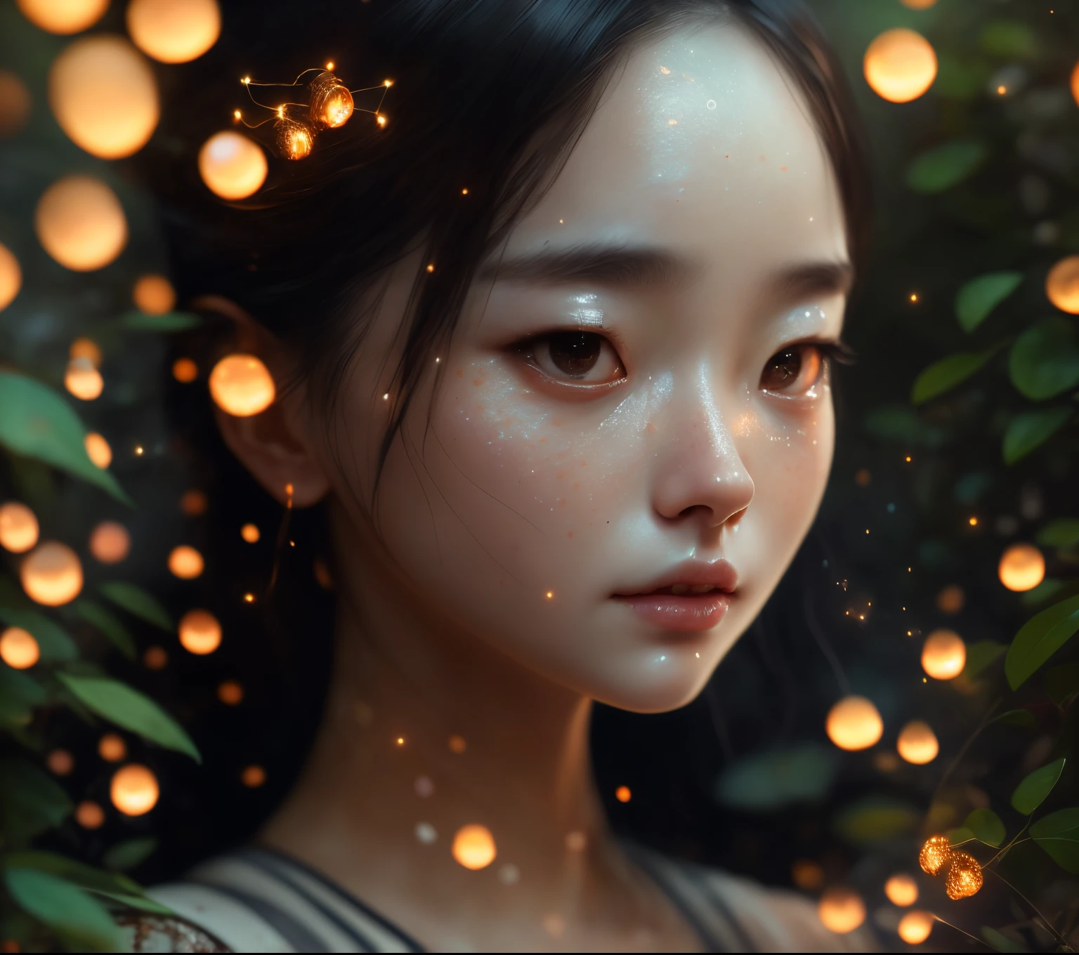 closeup angle of cute tiny little glowworms illuminating a bush, a detailed painting, cgsociety, detailed painting, artstation hd, high detail, cgsociety, photorealism, concept art, artstation hd, official art, bokeh, 真实感, Realism, tmasterpiece, Brad Jongsan walks in the jungle (Night of the Fireflies), (higly detailed: 1 1), rough face, natural skin, hiquality, NSFW, pretty eyes, (Detailed face and eyes), (s face: 1 2), tumult, Complementary, real-photo, .PSD, Lightweight Film Photography, sharp-focus, contrast lighting, Detail Skin, high resolution 8k, Crazy detailing, Realistic, professional photo of a, 8K UHD, dslr, soft light, hiquality, film grains, Fujifilm XT3