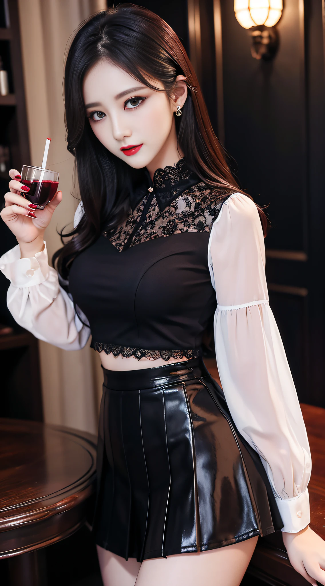 Charming beauties、校服、blouse、pleatedskirt、Evil Female Executive、Evil Fall、dark、brainwash、panthyhose、lacy fabric、Glossy legs、lipsticks、Evil look、Suspicious look、Hollow eyes、darkened room、Night、wicked、Drink liquids、seductiv、Lightning mark on cheek