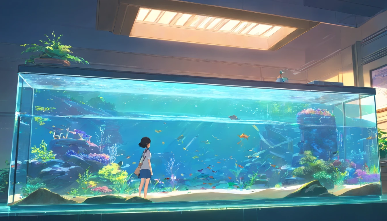 A large rectangular fish tank，There are no fish in it，