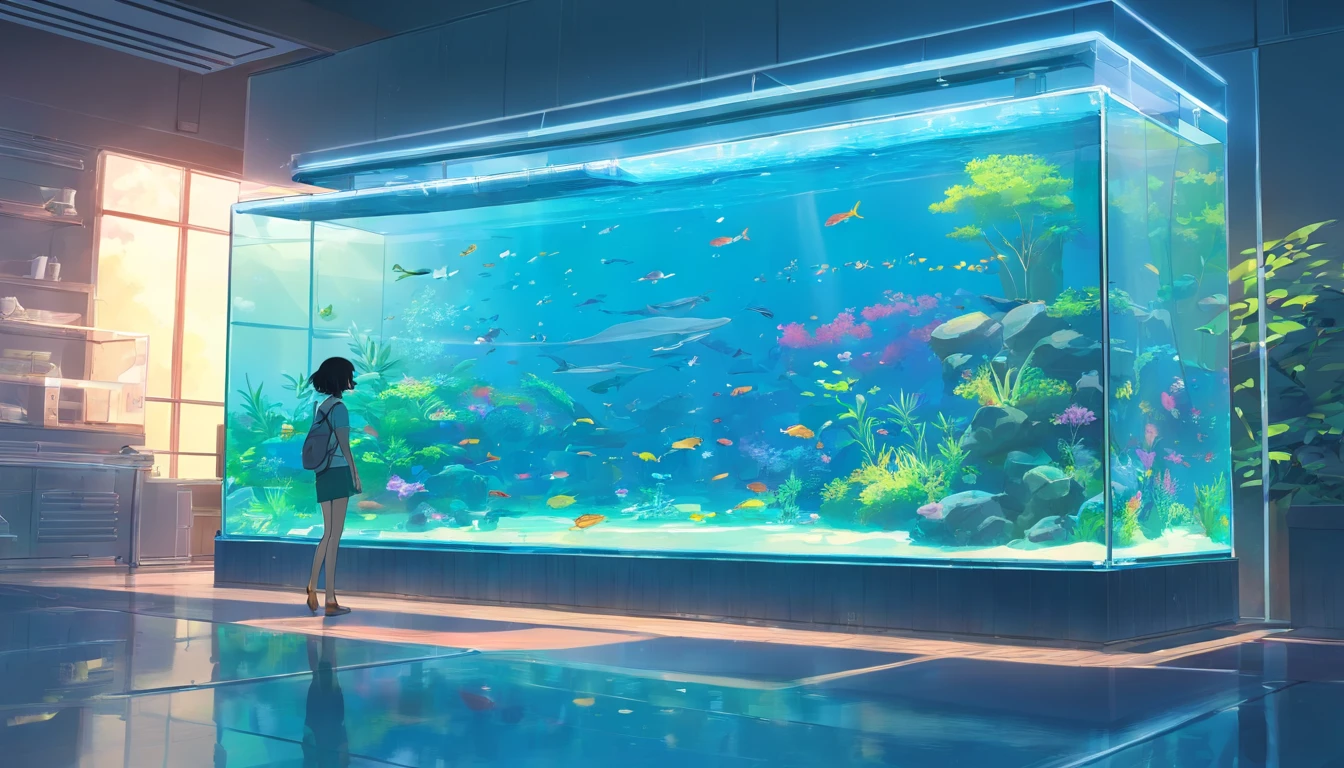 A large rectangular fish tank，There are no fish in it，