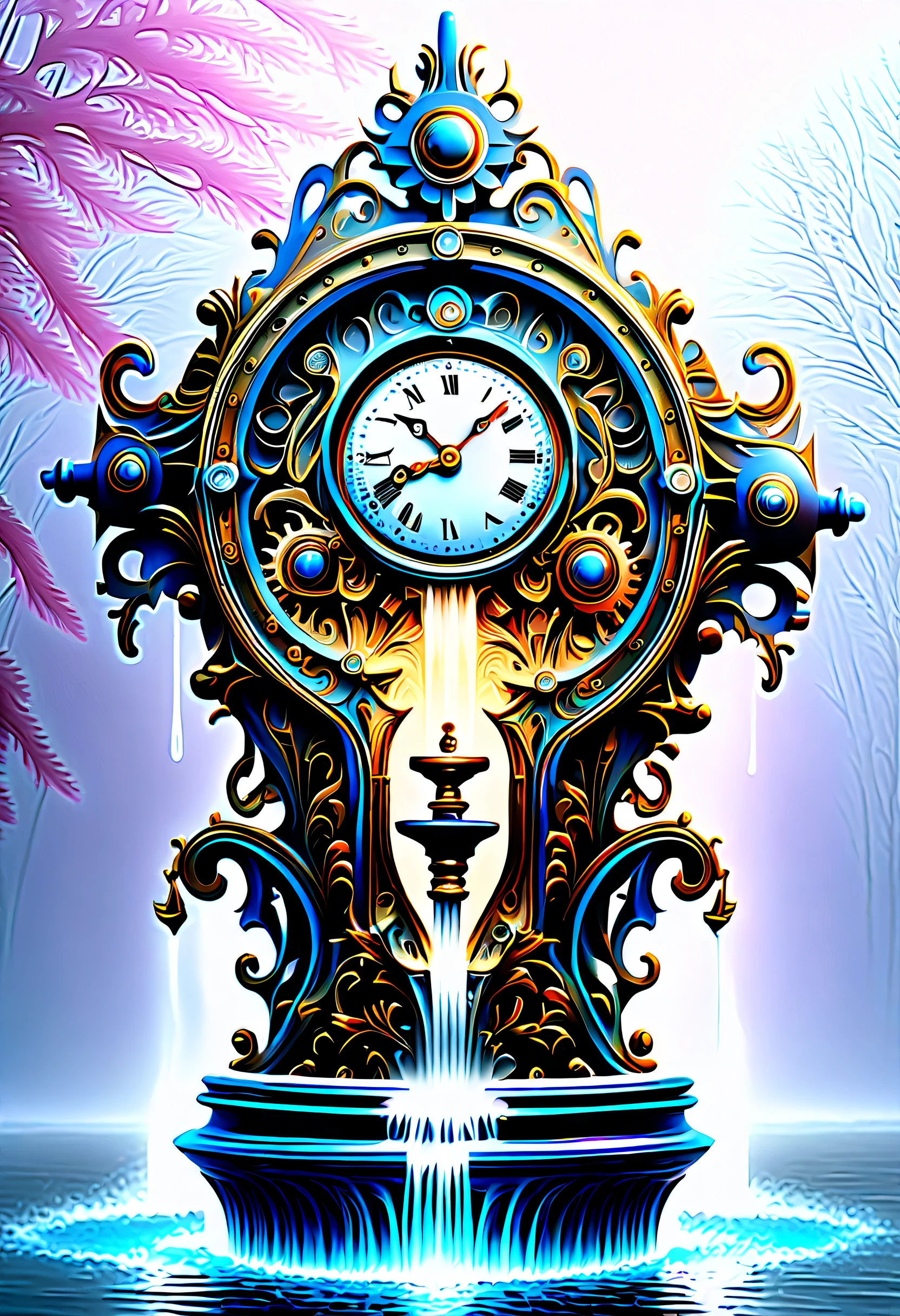 (((fused fountain is eternal fantasy and irresistible allure and intricate gears and clockwork mechanisms:1.3))), (((surrealism fountain illustration:1.4))), (((radiosity rendered in stunning 32k resolution:1.3))), highest quality, highly quality, (((crisp clarity that is unmatched:1.3))), (((beautiful detail glow:1.3))), imagine a visually striking illustration of a fountain, extremely incredibly detailed, intricate insane details, incredibly detailed, ((sleek stylish insane detail:1.3)), best quality, ultimate quality, ethereal quality, ultra quality, enchanting beauty quality, every detail captured illustration, exquisite dark and rich beauty detail, true masterpiece, (hyper realistic:1.3), (((holography style coating:1.2))), (((elaborate wish:1.4))), intricate surface detail, detailed painting, foreboding colors, starkly beautiful aesthetics, absurd resolution, hauntingly beautiful, sensitive detailed texture, amazing wonder background detail, expert precision including intricate examples of undeniably amazing image quality and detailed design, (((all captured in sharp focus:1.4))), (((rendered in stunning depth range 32k resolution:1.3))), (((stands amidst swirling fog:1.5))), exquisitely crisp details, visually stunning creation,