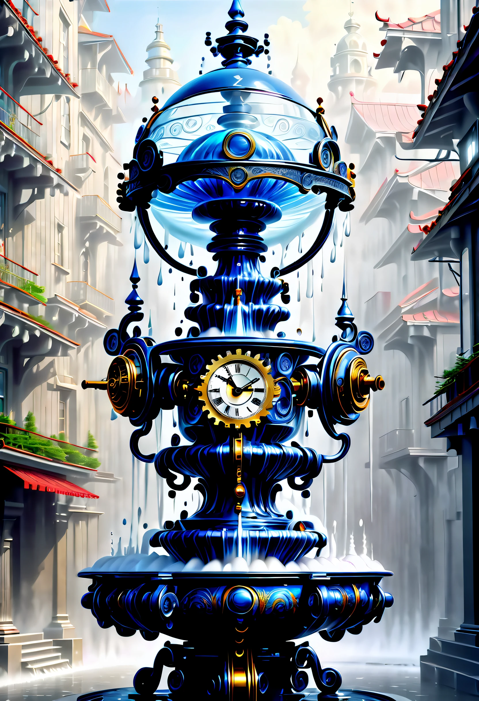 (((fused fountain is eternal fantasy and irresistible allure and intricate gears and clockwork mechanisms:1.3))), (((surrealism fountain illustration:1.4))), (((radiosity rendered in stunning 32k resolution:1.3))), highest quality, highly quality, (((crisp clarity that is unmatched:1.3))), (((beautiful detail glow:1.3))), imagine a visually striking illustration of a fountain, extremely incredibly detailed, intricate insane details, incredibly detailed, ((sleek stylish insane detail:1.3)), best quality, ultimate quality, ethereal quality, ultra quality, enchanting beauty quality, every detail captured illustration, exquisite dark and rich beauty detail, true masterpiece, (hyper realistic:1.3), (((holography style coating:1.2))), (((elaborate wish:1.4))), intricate surface detail, detailed painting, foreboding colors, starkly beautiful aesthetics, absurd resolution, hauntingly beautiful, sensitive detailed texture, amazing wonder background detail, expert precision including intricate examples of undeniably amazing image quality and detailed design, (((all captured in sharp focus:1.4))), (((rendered in stunning depth range 32k resolution:1.3))), (((stands amidst swirling fog:1.5))), exquisitely crisp details, visually stunning creation,