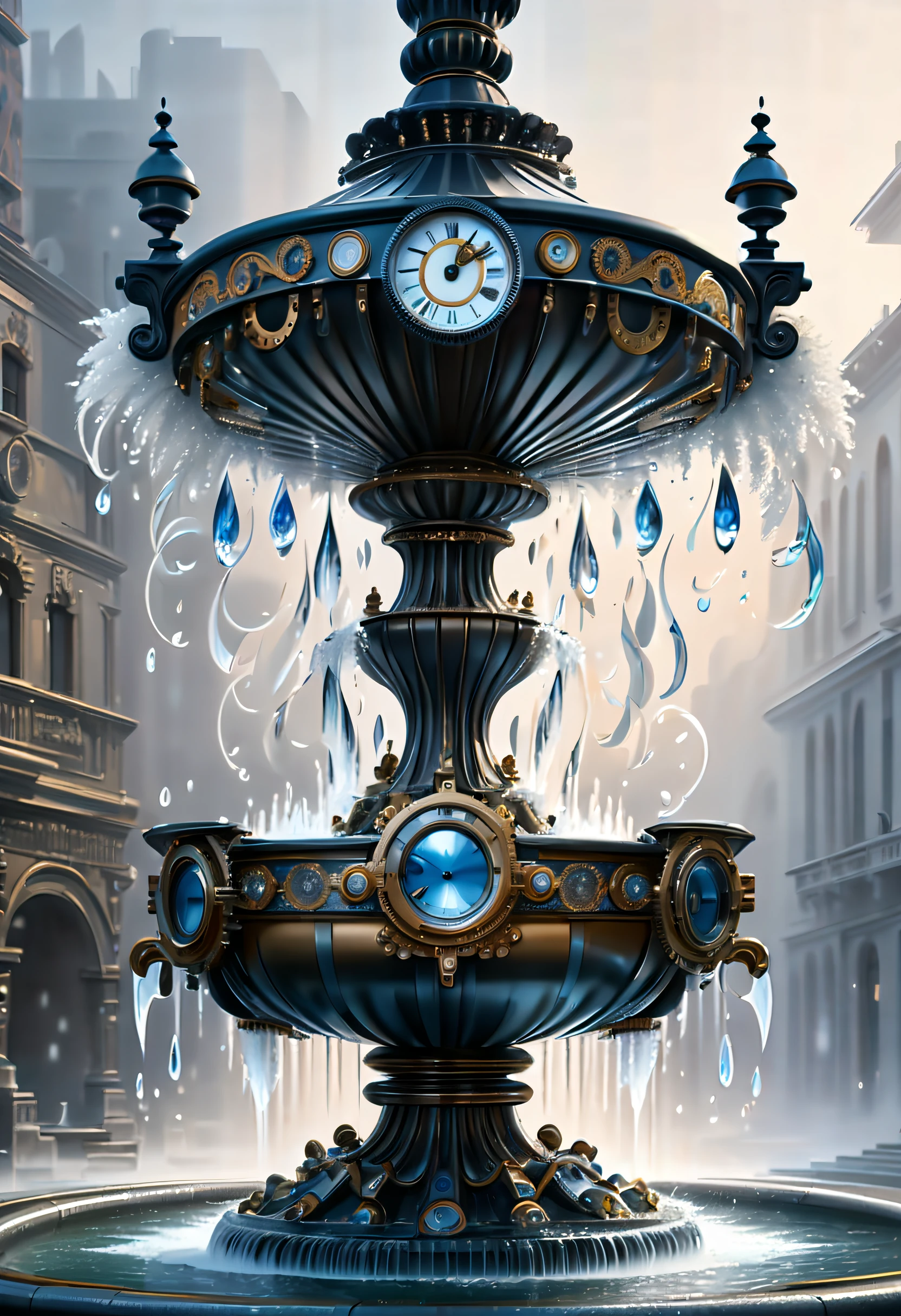 (((fused fountain is eternal fantasy and irresistible allure and intricate gears and clockwork mechanisms:1.3))), (((surrealism fountain illustration:1.4))), (((radiosity rendered in stunning 32k resolution:1.3))), highest quality, highly quality, (((crisp clarity that is unmatched:1.3))), (((beautiful detail glow:1.3))), imagine a visually striking illustration of a fountain, extremely incredibly detailed, intricate insane details, incredibly detailed, ((sleek stylish insane detail:1.3)), best quality, ultimate quality, ethereal quality, ultra quality, enchanting beauty quality, every detail captured illustration, exquisite dark and rich beauty detail, true masterpiece, (hyper realistic:1.3), (((holography style coating:1.2))), (((elaborate wish:1.4))), intricate surface detail, detailed painting, foreboding colors, starkly beautiful aesthetics, absurd resolution, hauntingly beautiful, sensitive detailed texture, amazing wonder background detail, expert precision including intricate examples of undeniably amazing image quality and detailed design, (((all captured in sharp focus:1.4))), (((rendered in stunning depth range 32k resolution:1.3))), (((stands amidst swirling fog:1.5))), exquisitely crisp details, visually stunning creation,