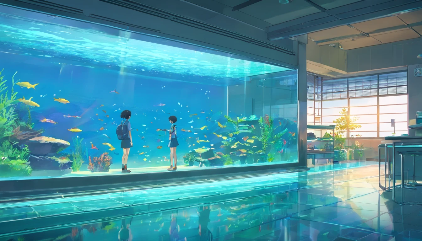 A large rectangular fish tank，There are no fish in it，