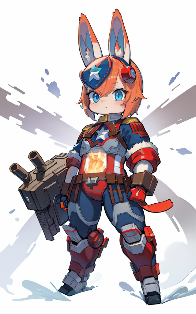 Captain America turns into mechanical rabbit, Cartoon image of robot rabbit holding gun, Holding giant carrot shield in right hand