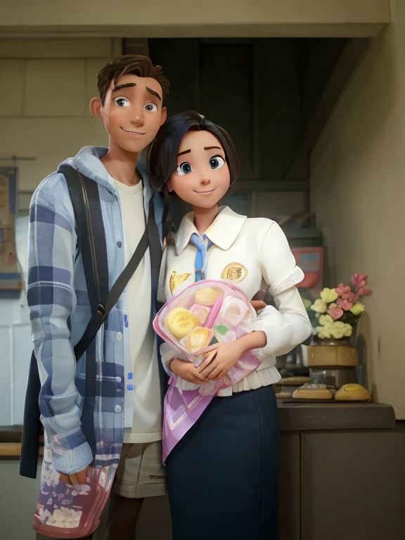 there is a man and woman standing next to each other, with her long, student, happy couple, lovely couple, taken with the best dlsr camera, 1 st winner, full protrait, ((oversaturated)), tyler edlin and natasha tan, pablo carpio and jordan grimmer, high school, 😭 🤮 💕 🎀, protrait