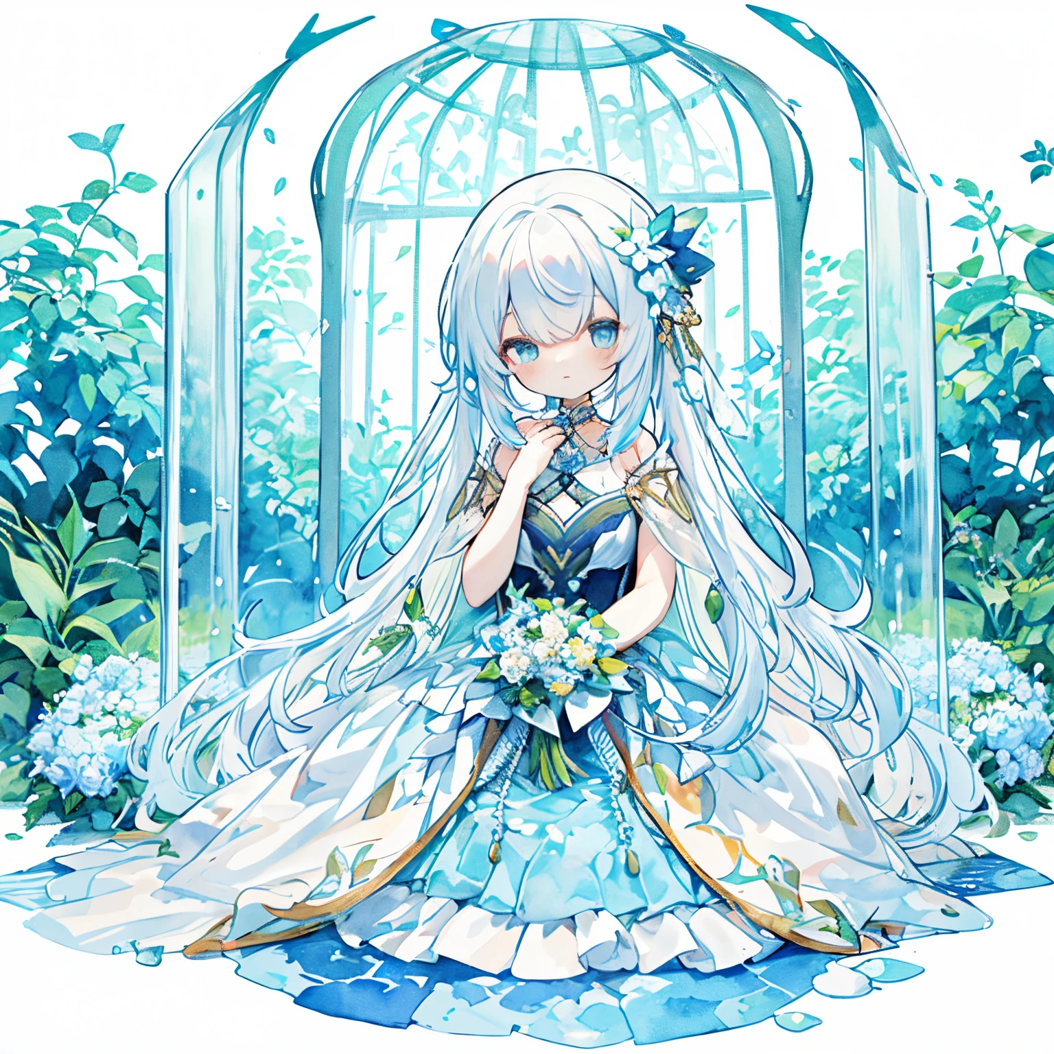 Transparent watercolor,girl with,Jewel Eyes,Beautiful arrangements and motifs、Originality、GAMECHARACTER DESIGN、depth of fields , Fantastic, Beauty、Transparency、GAMECHARACTER DESIGN、(one girls:1.0)、(Colorful Hair)