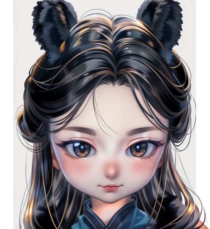 Double buns hair style, (masterpiece, top quality, best quality, official art, beautiful and aesthetic:1.2), (1girl:1.3), extreme detailed,(fractal art:1.3),colorful,highest detailed, full black eyes, small nose, small mouth, closed mouth