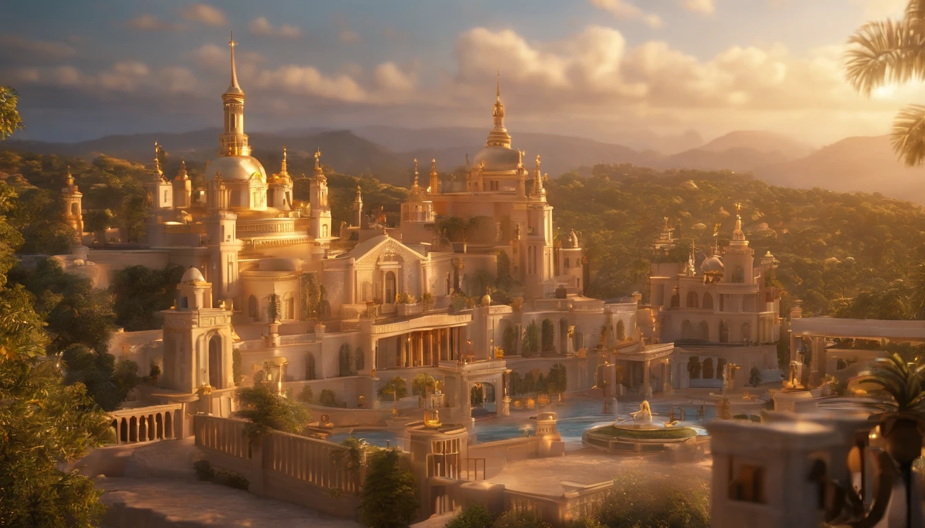 a pixa Disney cartoon of the biblical times a big golden heavenly city made of gold, big mansions and story buildings, animation film, animated film still, rendered in corona, epic illumination, 3 d animated, 3d animated, he is greeting you warmly Caractere estilizado, animation style rendering, 3D estilizado, Arnold Maya render, 3 d render stylized, toon render keyshot, Personagem 3D, Personagem 3D, 3d rendering stylized, 3 d character render, personagem de desenho animado, Personagem de close up, Pose de personagem, (Estilo Pixar) (master part:1.2) (Bokeh) (best quality) (pele detalhada) (textura detalhada) (8k) (argila) (Cinematic lighting) (foco nítido