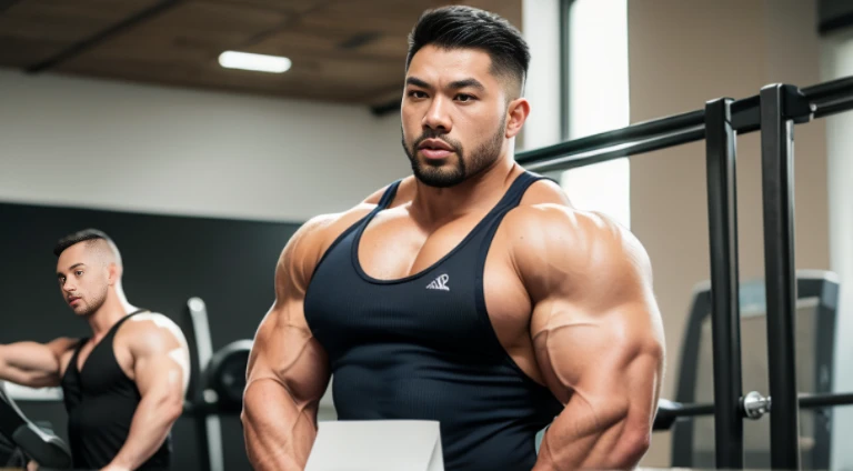 (Highly detailed 8K wallpaper), asian man, muscle worship, fold your arms, On the playground, baseball uniform, high detail, very short hair, skin head, Circular cut, very large and strong body, bulging muscles, muscular, very large pectoral muscles. Very sexy abs, legs are muscular, Toned figure, brightens oily skin, muscular, Tank top, T-shirt, long shot, wide shot
