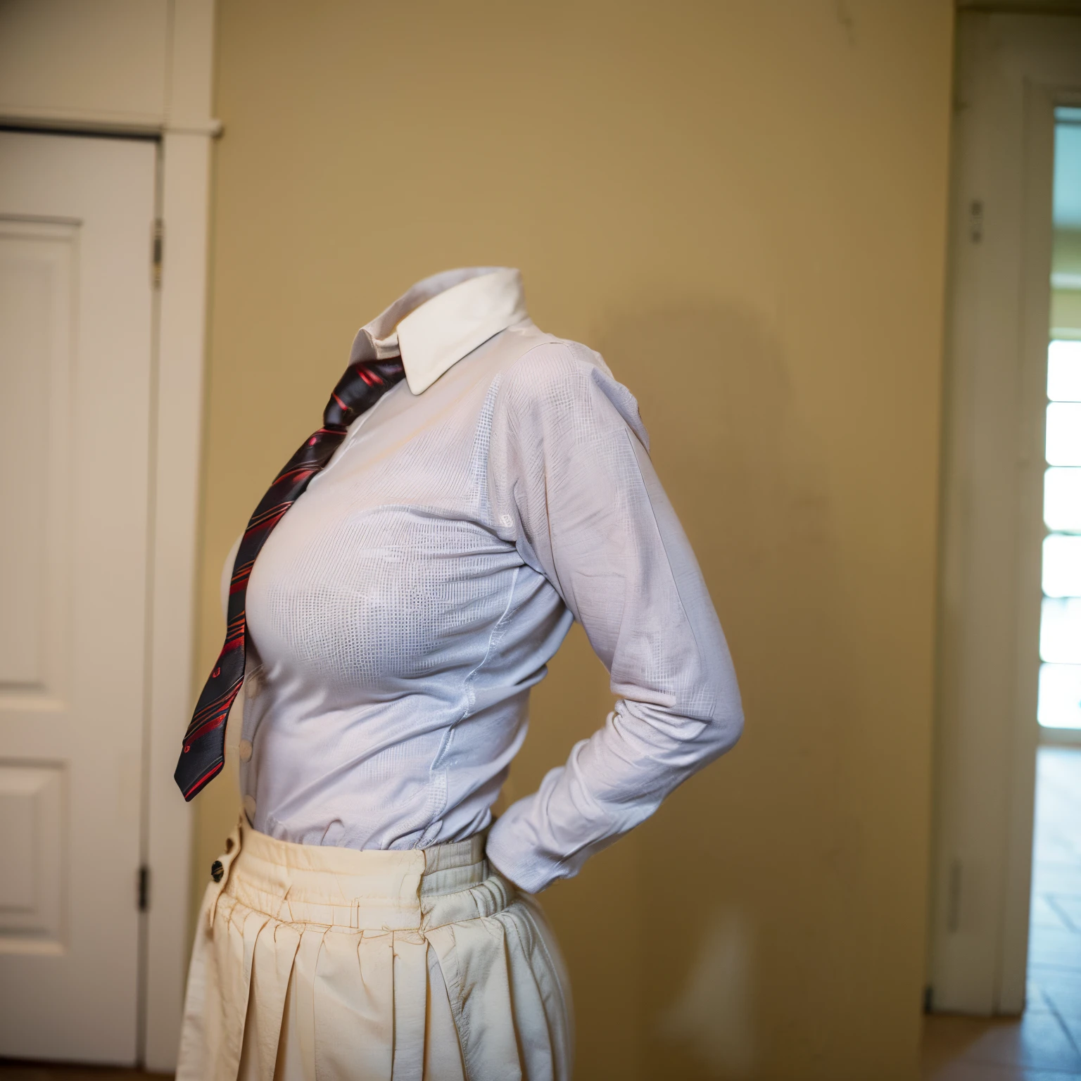 (chubby, fat), school uniform, school tie, in summer, (from back:1.6), (cute pose), (invisible, no humans, headless, faceless:1.5), (cute big breasts), (close-up shot of hip), (16k, RAW photo, best quality, masterpiece:1.3), (realistic, photo-realistic:1.37), photon mapping, radiosity, ((Hasselblad photography)), physically-based rendering