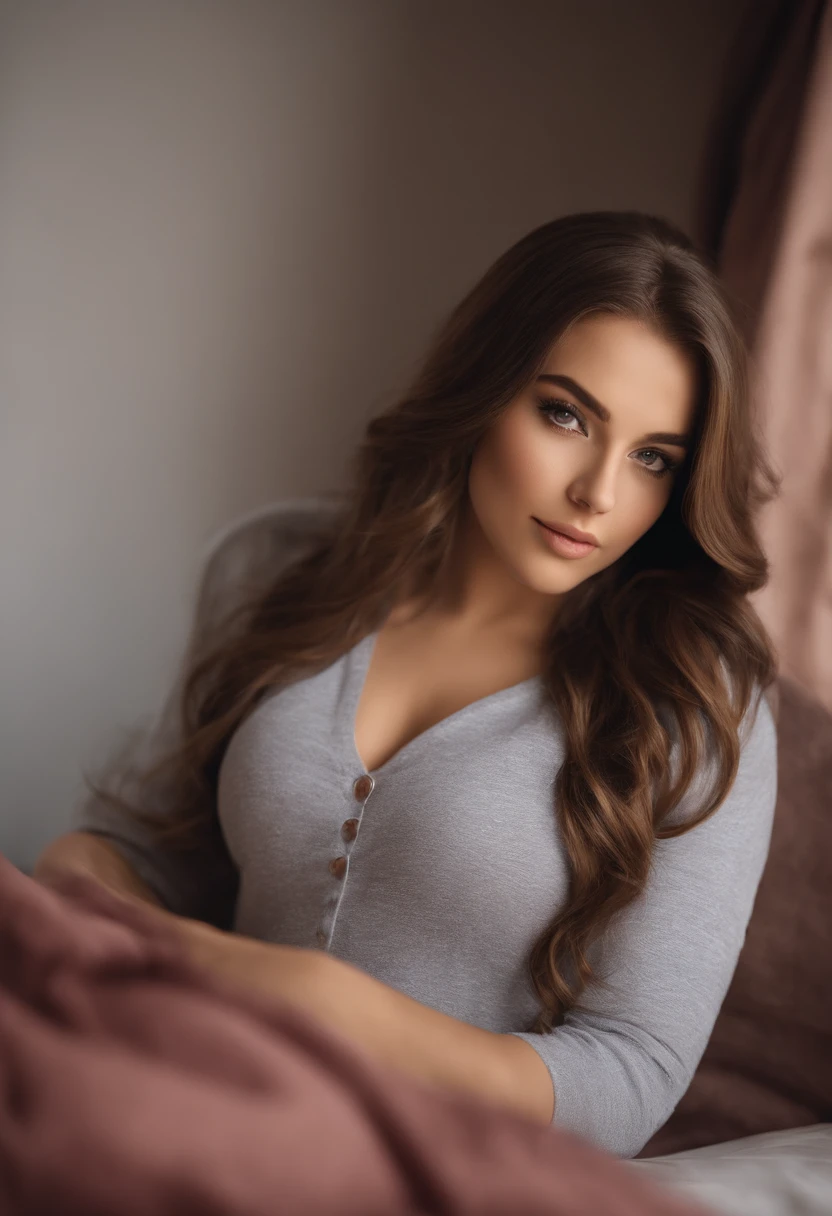 arafed frau voll , Sexy girl with brown eyes, ultra realistisch, Akribisch detailliert, portrait sophie mudd, brown hair and big eyes, Selfie einer jungen Frau, Augen im Schlafzimmer, Violet Myers, ohne Make-up, Natural makeup, Blick direkt in die Kamera, Gesicht mit Artgram, dezentes Make-up, Stunning full body shot, die auf dem Bett kniet, im Schlafzimmer, medium to large bust size
