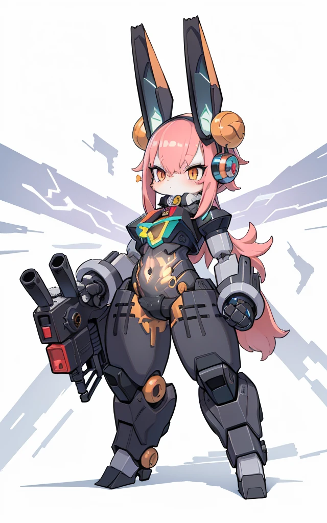 Nahitan transforms into a mechanical rabbit, Cartoon image of robot rabbit holding gun,