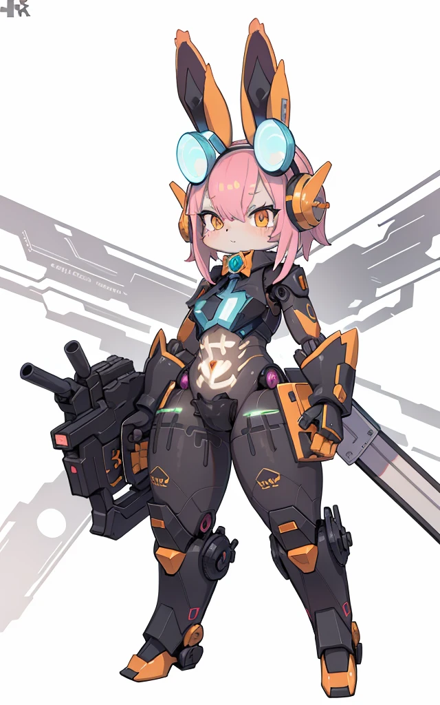 Nahitan transforms into a mechanical rabbit, Cartoon image of robot rabbit holding gun,