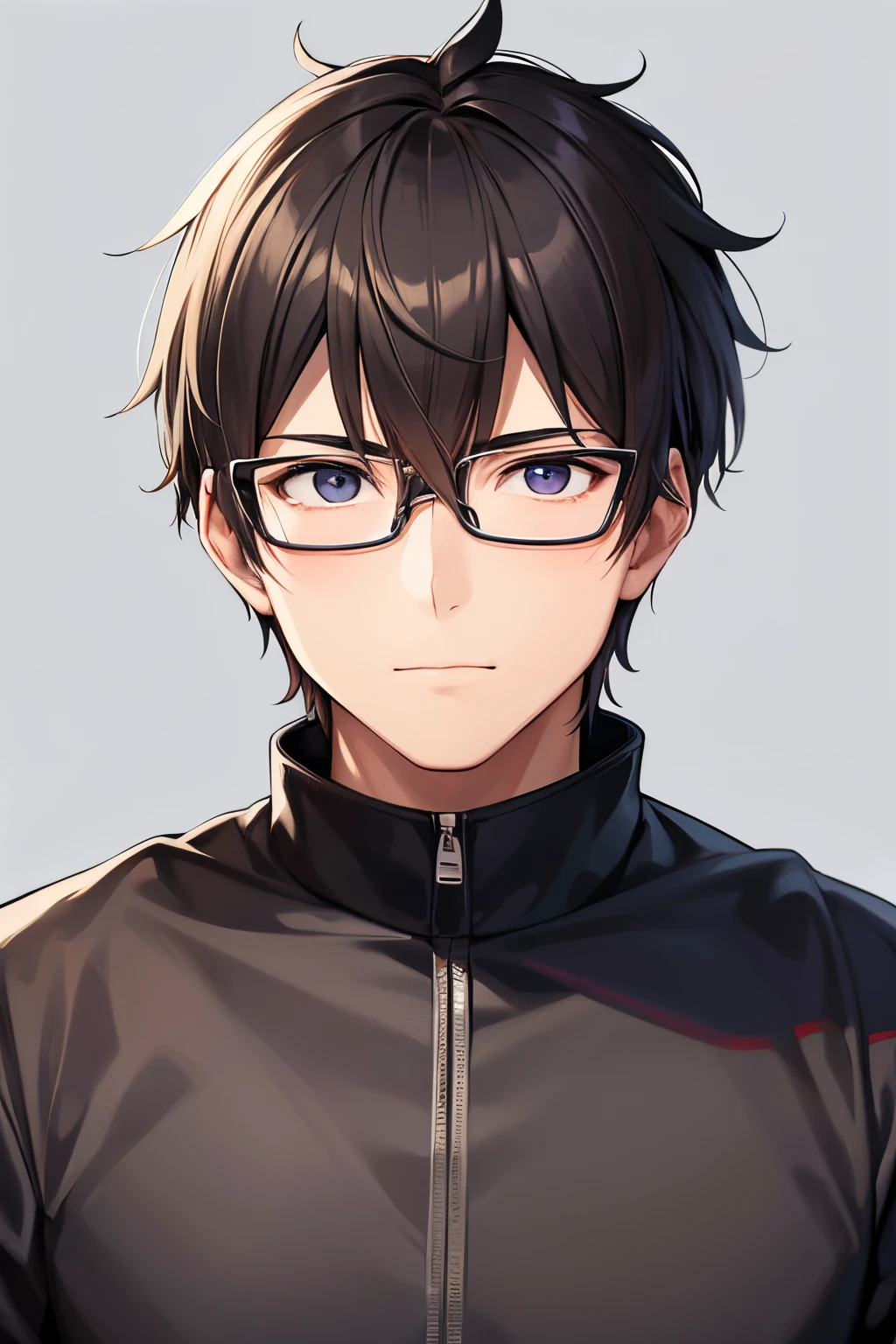 male people、30-years old、caricatural、wears glasses、simple background、The upper part of the body、Facing the front