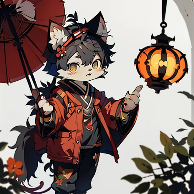 Cartoon character with red flower in front of cat hat and lantern, Inner height, from desire, Anime shoujo, Miss Chiyuki, black cat girl, cute anime catgirl, Anime visuals of a cute cat, anime cat,Anime cute art style, Aspiring character, shrine maiden, Nothing, cute character, change,Black hair,Crimson pupils,校服