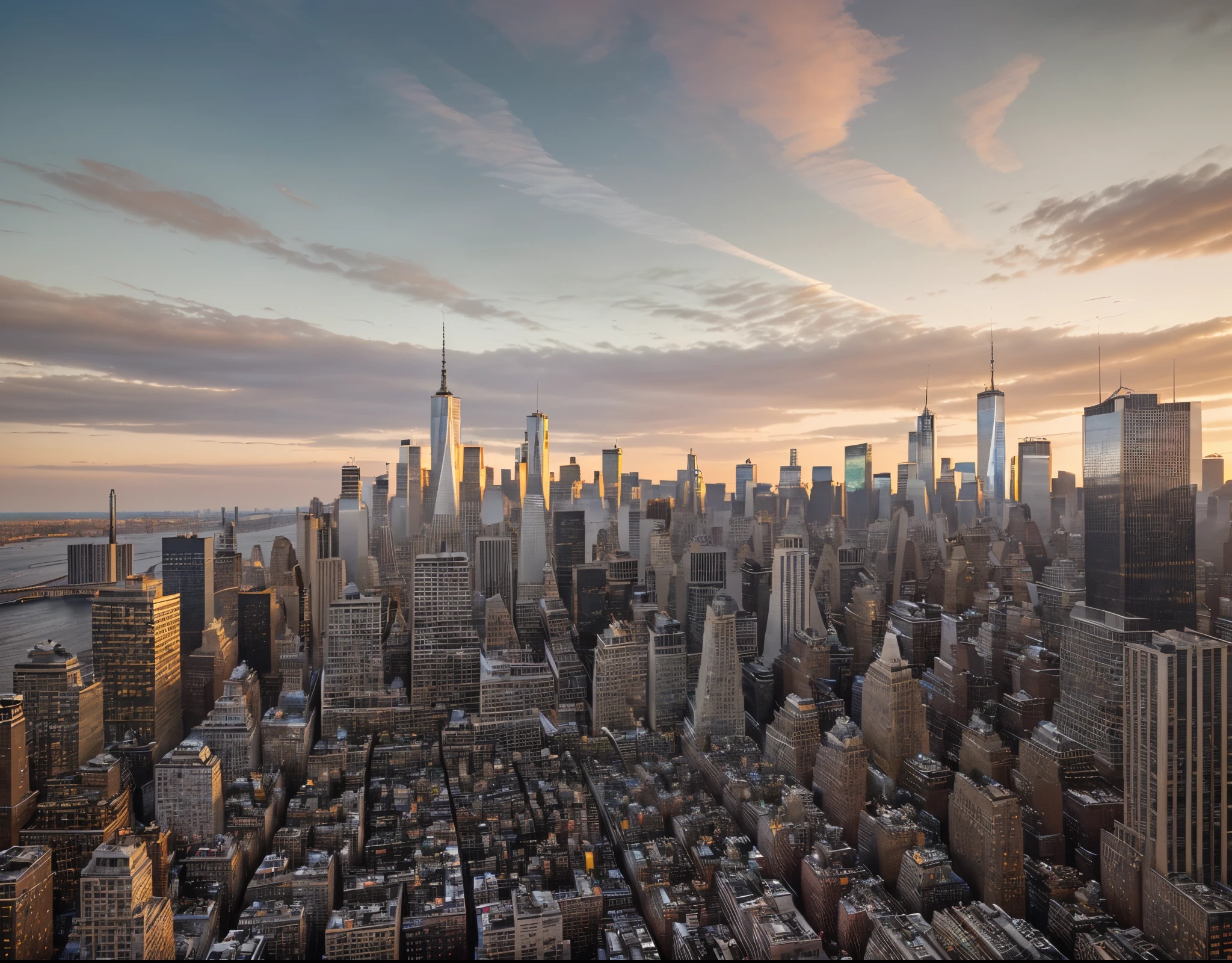 The breathtaking view of Lower Manhattan's majestic skyline from Brooklyn Bridge is simply mesmerizing. This captivating photograph captures the iconic bridge in the foreground, elegantly framing the towering skyscrapers that stretch towards the heavens. The city's gleaming glass and steel structures reflect the golden hues of the setting sun, creating a warm and inviting ambiance. Each building stands tall and proud, their architectural details standing out with remarkable clarity. The image's impeccable composition and vibrant colors transport viewers to the heart of the bustling metropolis, showcasing New York City in all its grandeur.