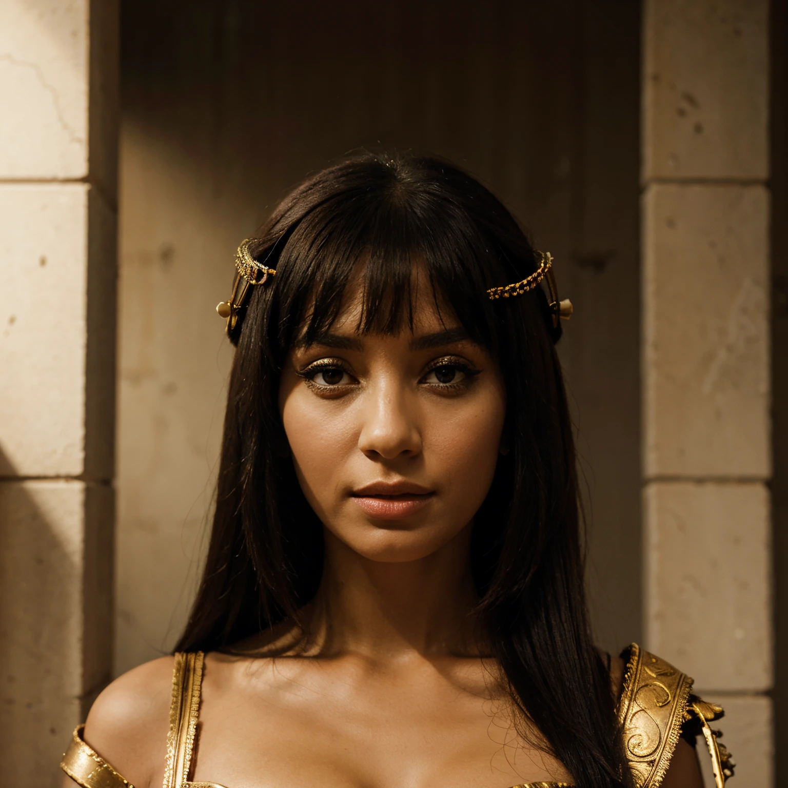 Create an artistic depiction of Cleopatra's final moments with the snake, capturing the drama and emotion.