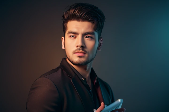 Professional studio photography background handsome realistic face 8k