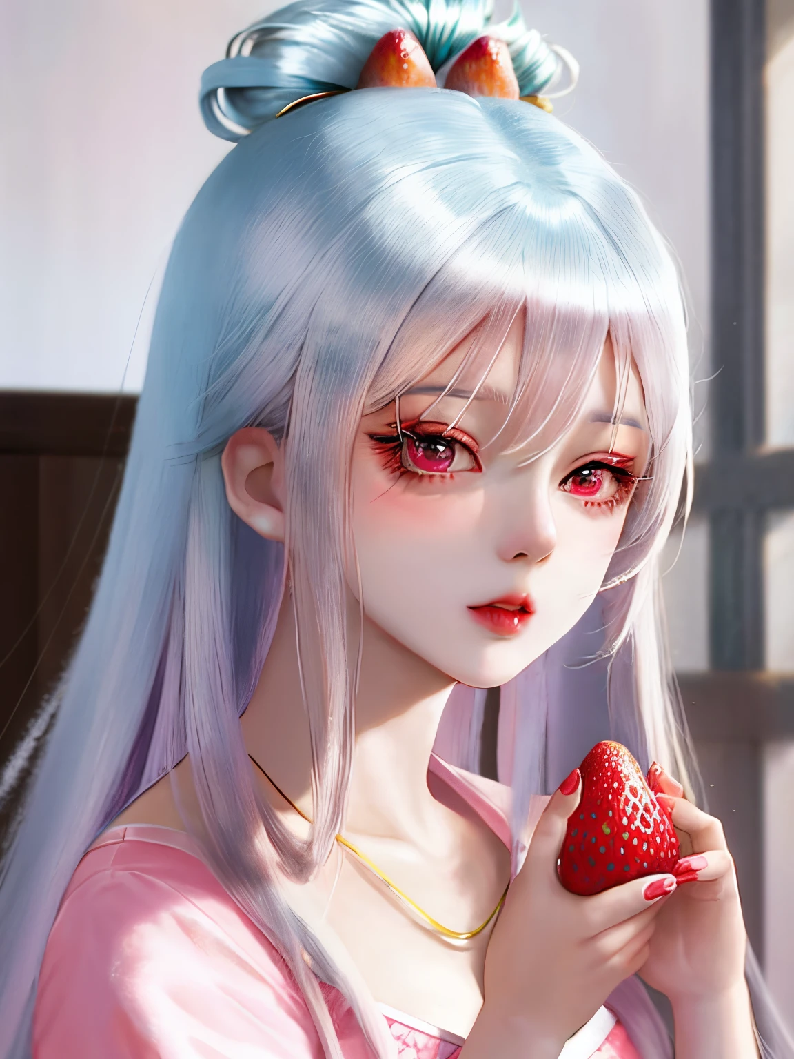 anime girl with a strawberry on her head, portrait of an anime girl, anime character, portrait anime girl, female anime character, an anime girl, girl with white hair, beautiful anime portrait, detailed portrait of anime girl, realistic young anime girl, anime visual of a cute girl, pretty anime girl, kawaii realistic portrait, beautiful anime girl, cute anime girl portrait, full body