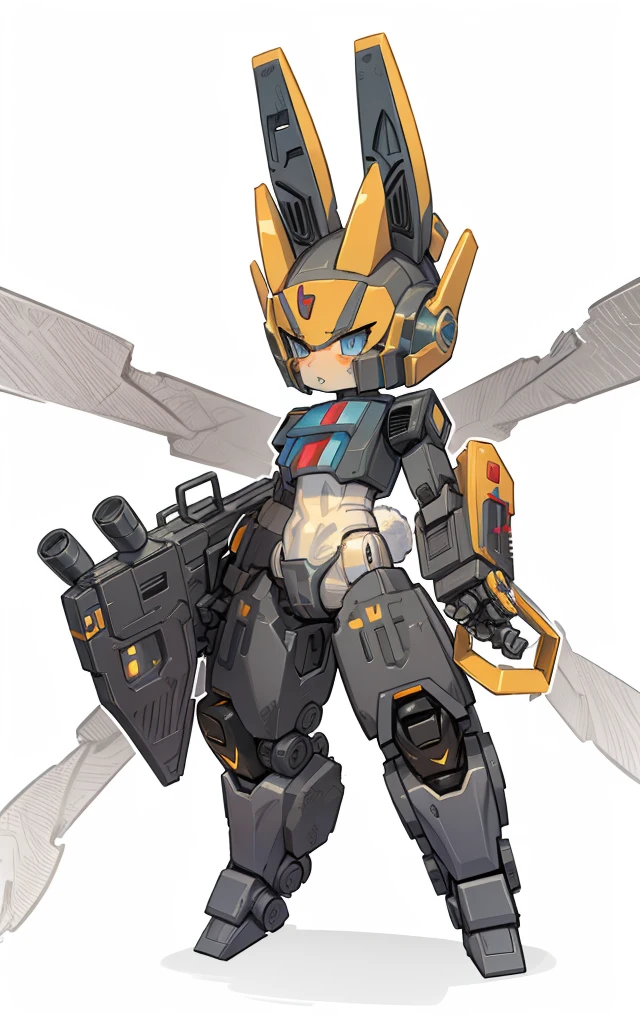 Transformers Optimus Prime as Pokémon character transforms into mechanical bunny, Cartoon image of robot rabbit holding gun, Pokémon style, droid, sci-fy