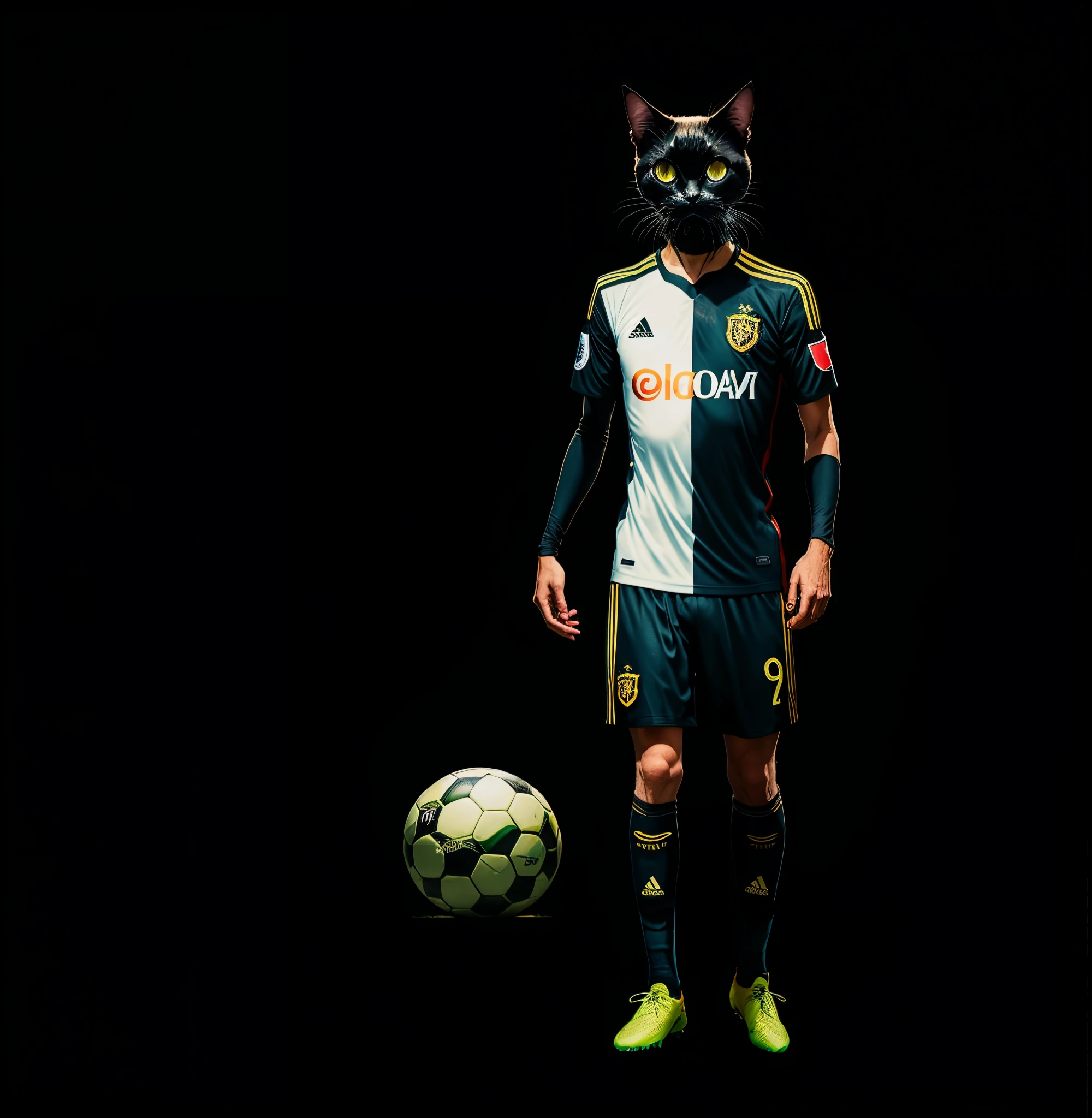 Black cat with soccer jersey