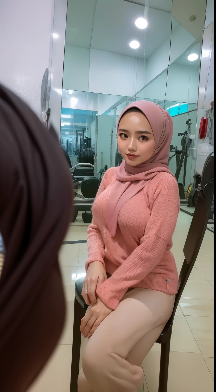 Malaysian Women, blush, wore a hijab, selfie, big breasts, open clothes, 1 person
