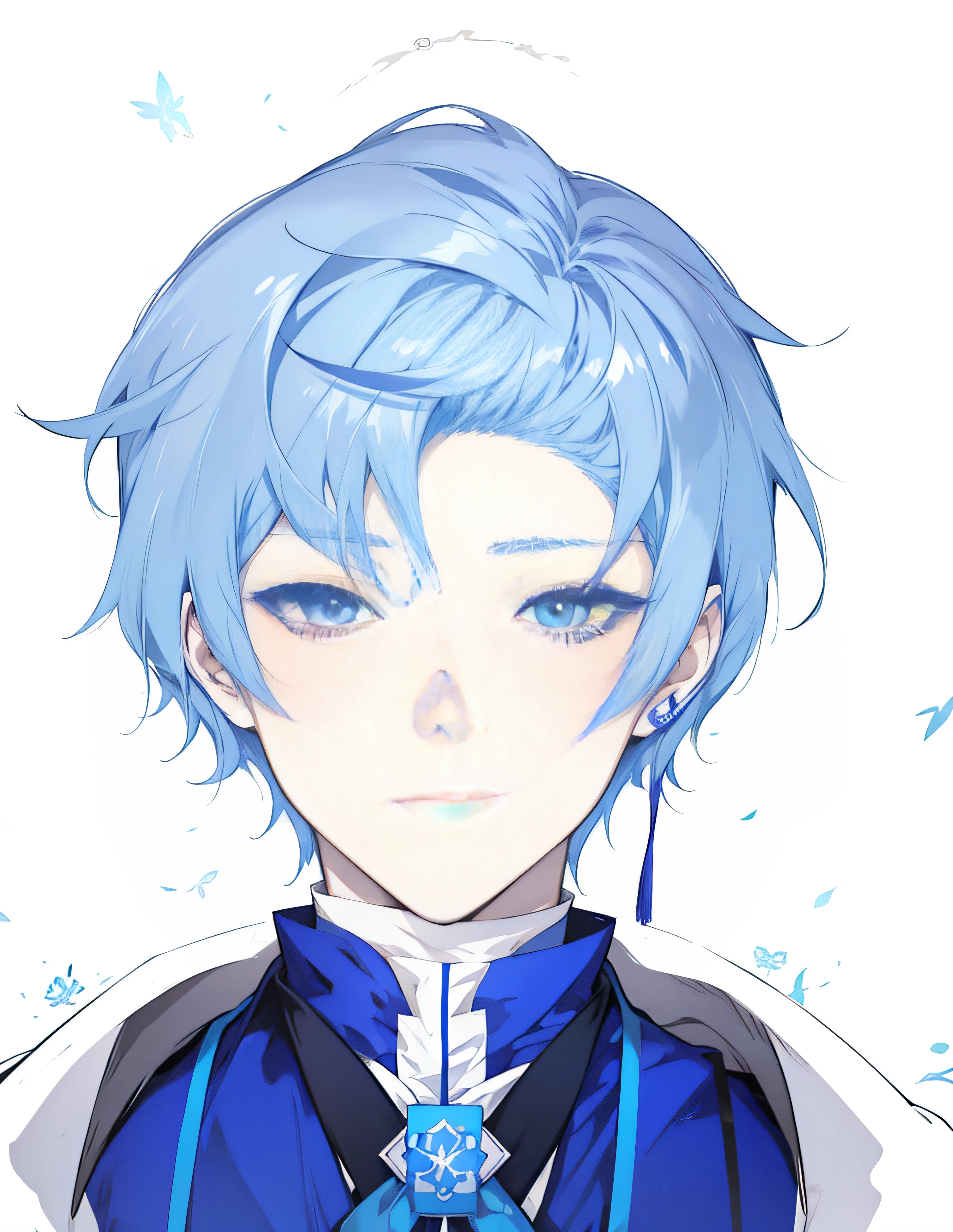 Anime boy with blue eyes and tie, Tall blue eyed anime character, 2 d anime style, Anime cute art style, young anime man, Hajime Yatate, purple love, Detailed anime soft face, [[[[Smile evilly]]]], male anime characters, Chi Xinlong, Guang Huili,detail-rich，masterpiece of a master，Clean shape